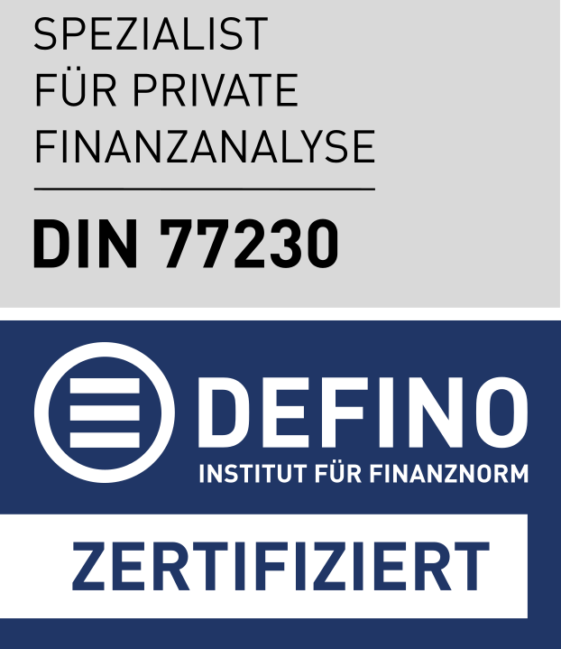 DEFINO Prüfsiegel – Spezialist für private Finanzanalyse, DIN 77230