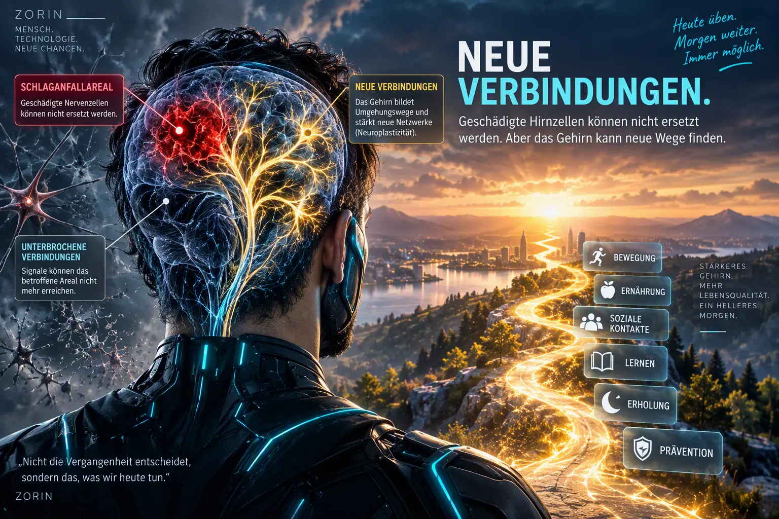 Neue neuronale Verbindungen führen sinnbildlich in eine helle Zukunft