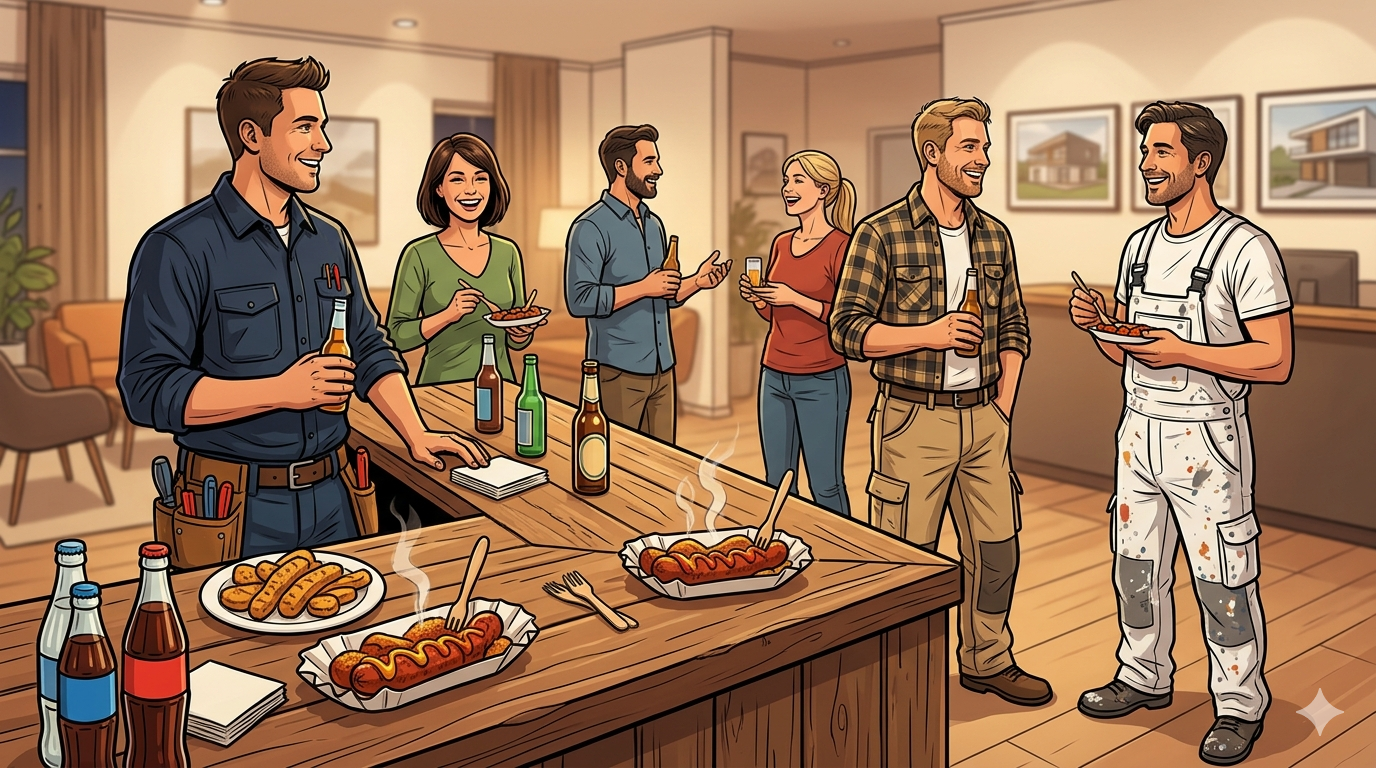 Handwerker beim Currywurst-Stammtisch